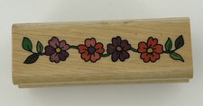 Daisy Flower Border Vine Wood Mount Rubber Stamp
