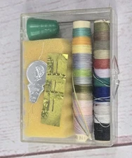 Small Travel Sewing Kit in Plastic Case Thread, Needle, Scissors, Thimble 