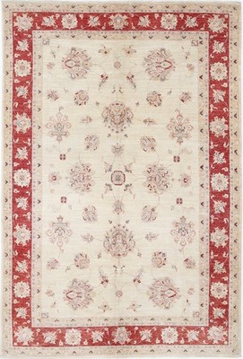 7x10 ft Handmade Floral Rug in Beige and Red. Traditional Oushak Carpet