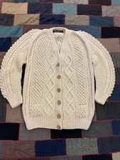 Vintage 70s Ireland Cream Cable Knit Cardigan 100 Wool Sweater Mens Sz M