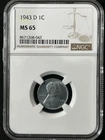 1943-D 1C  Lincoln Wheat One Cent NGC MS65    8671268-043