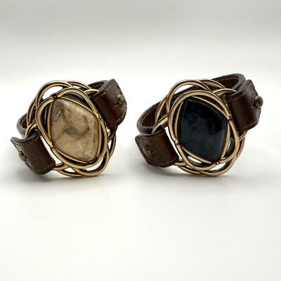 Studio Barse Dumortierit & Jaspis goldene Bronze Lederarmbänder 2er Set