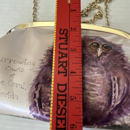 Estee & Lilly Handtasche Eulen handbemalt Eventtasche hellbeige Eulenverschluss Kette - Bild 8 von 12