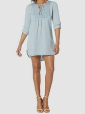 American Rose Women's Blue Dia Front Tie Long Sleeve Shift Dress Size S