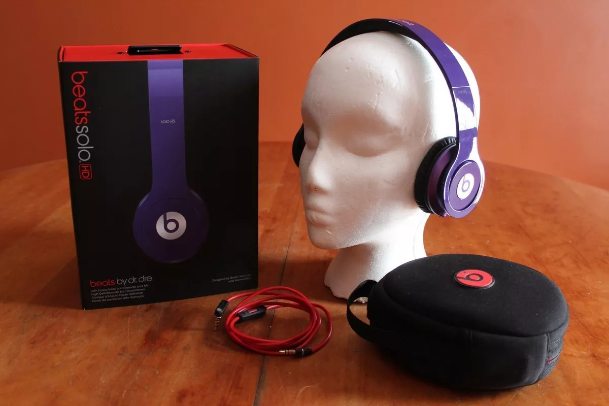 Purple Dr. Dre Beats Solo HD On-Ear Headphones with Case, Wired Remote  &amp; Mic IOB | eBay