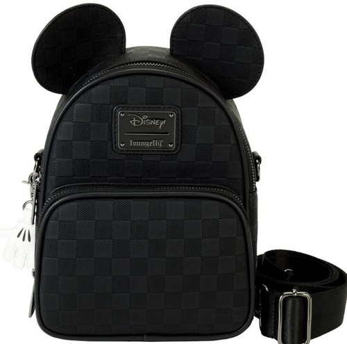 LOUNGEFLY Mickey Mouse Checkered Texture Convertible Mini Backpack Crossbody Bag - Picture 3 of 3