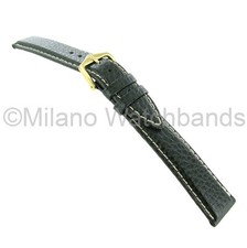 18mm Hirsch Wild Calf Thick Genuine Leather Dark Green White Stitched Watch Band