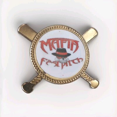 Rare Vintage Baseball ( Mafia Fast Pitch ) Pin, Lapel Gangsta Skull   Crown.  