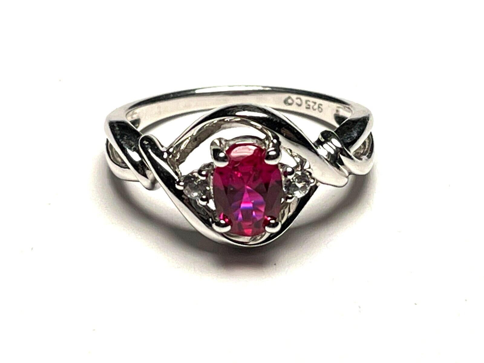 Sterling Silver 925 )1CT Ruby Ring with Topaz Acc… - image 1