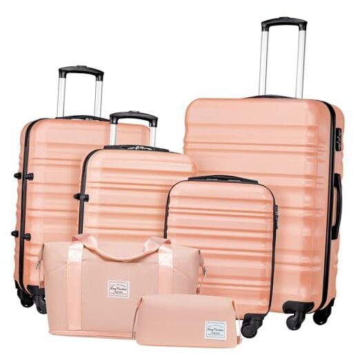 LONG VACATION Luggage Set 4 Piece Luggage ABS hardshell TSA 6 piece set PINK