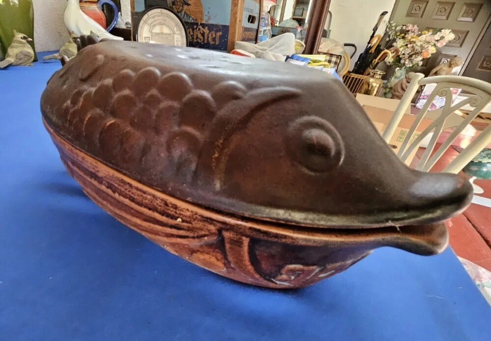 Vintage Jonas Fish Shaped Terra Cotta Baker Clay Roasting Dish 16 Inch