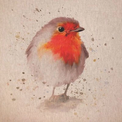HOUSE OF HABERDASHERY Cushion Panels - Cute Red Robin Print - Linen Look Cotton Rich Panel 45cm x 45cm