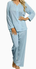 Women's Shadowline Blue/light pink rose Long Sleeve Pajama two piece set 38/ M