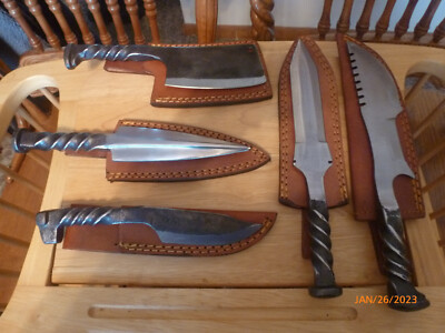 Railroad Spikes - 1 Cleaver, 2 Knives, 2 Daggers all with Sheaths for 1 Money