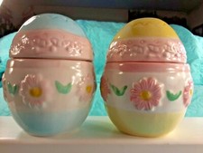 NIB 2 Ceramic Covered EASTER EGG Boxes with Original Boxes, Easter Decor 4" Tall