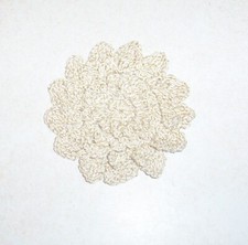 Crocheted Cream-Metallic Gold 4-Layered Mum Flower Applique Medium Sewing