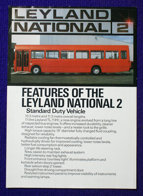 BRITISH LEYLAND NATIONAL 2 BUS SINGLE DECK CHASSIS SPECIFICATION BROCHURE 1978