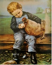 Boy and CHicken FULL picture  print  vintage prints