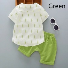 1X Set Baby Infant Toddler T-Shirts Shorts Pants Linen Short Sleeve Kids Outfits