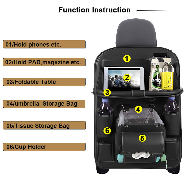PU Leather Car Seat Back Organiser Storage Bag Foldable Table Tray Cup Holder AU eBay