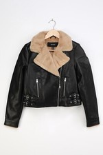Vero Moda Ellie Rosa Black Vegan Leather & Fur Biker Jacket, Large - Rrp £99.95