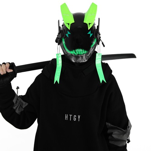 Futuristische Cybermaske mit LED-Leuchten für Cosplay und Techwear Mode - Bild 75 von 80