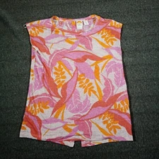 C C California Top Womens Medium Pink Floral Linen Breathable Costal Cottage