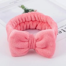 Adult Plush Makeup Hair Band Headband Women Cute Bow Spa Head Wrap - BRIGHT PINK