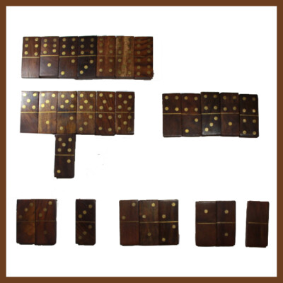 Einzelne Dominosteine (40 x 17 x 8 mm) aus indischem Palisander intarsiert mit Messing