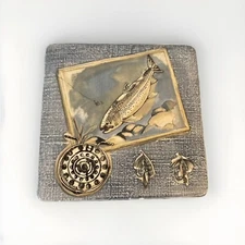 Vintage Ocean Fish Fishing Trinket Dish Box Ceramic With Lid 4 1/2 Gift 4 DAD