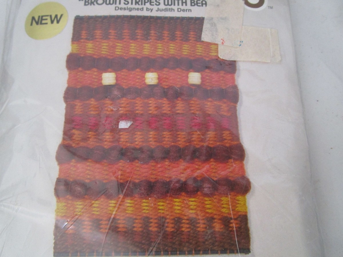 Kit Tissage Perles Judith Dern Par Jiffy Weaving - Motif Rayures Brunes (modèle 3803) - Vintage Neuf