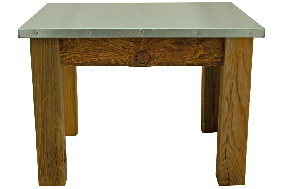 Mesa auxiliar de patio Redwood y mesa de centro de jardín al aire libre mesa de acero inoxidable Foto 3 de 4