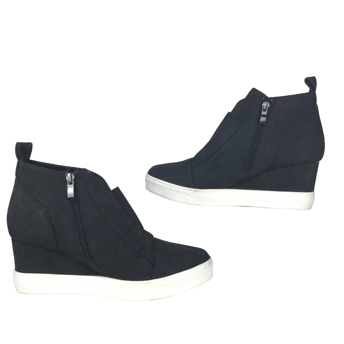CCOCCI Black Platform Wedge Sneakers Booties Side Zip Womens 9