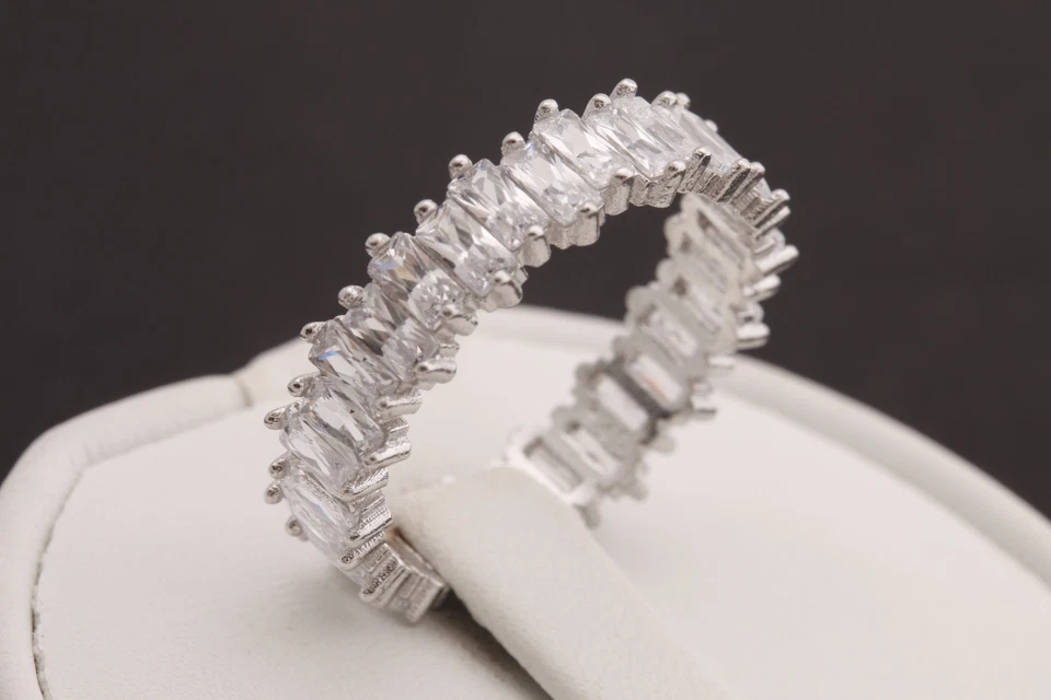 Jewelry Baguette Topaz Rhodium 925 Sterling Silver Band Ring Size 4.5 and 6.5 - Image 2 of 4