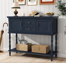 Console Table with 2 Drawers Retro Entryway Table with 2 Door Cabinets and Open