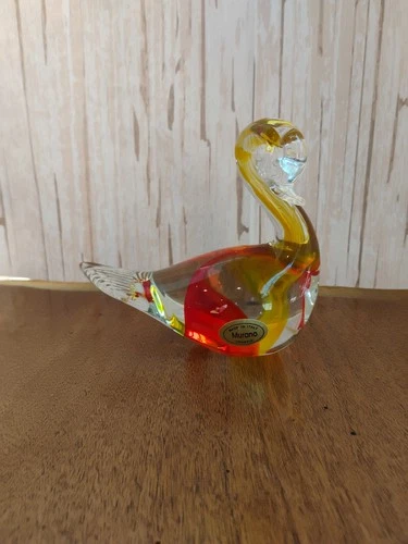 Vintage Murano Glass Swan With Original Tags
