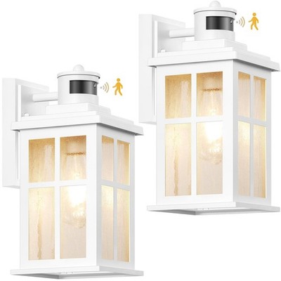 White Motion Sensor Outdoor Wall Lights, 2 Packs Front Porch Lights Outdoor W...