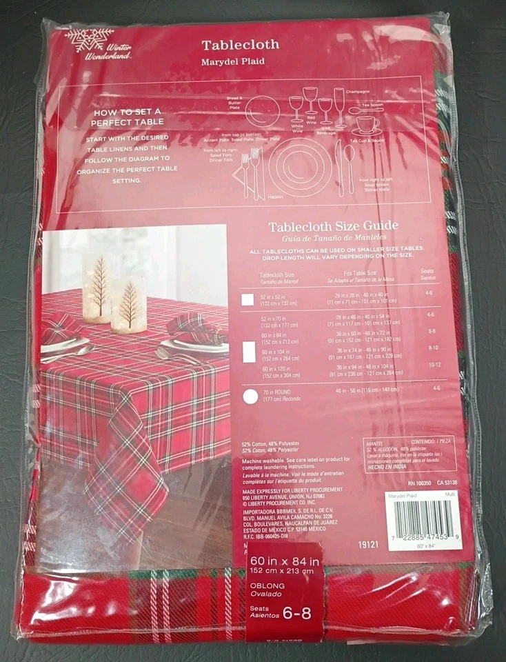 NUEVO Mantel Marydel a Cuadros Rojo Madras Cuadros 60" X 84” Asientos Oblongos 6-8 Foto 2 de 4