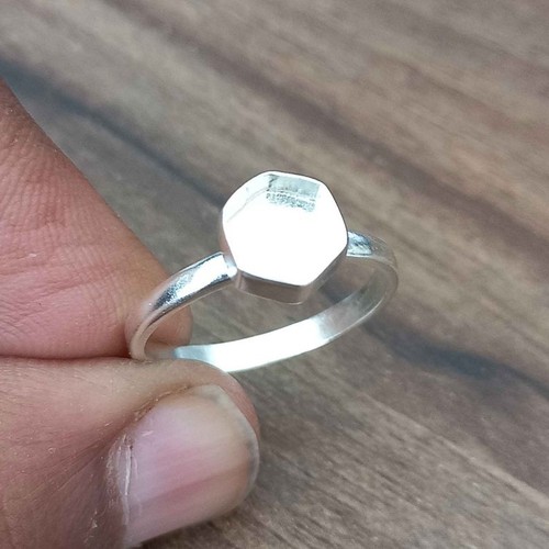 Handmade Sterling Silver Hexagon Bezel Ring Blank DIY Jewelry Supplies 8x8mm