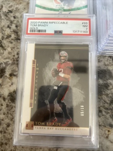 TOM BRADY 2020 Panini Impeccable Gold Parallel Base Card # 09/10 PATRIOTS PSA 7