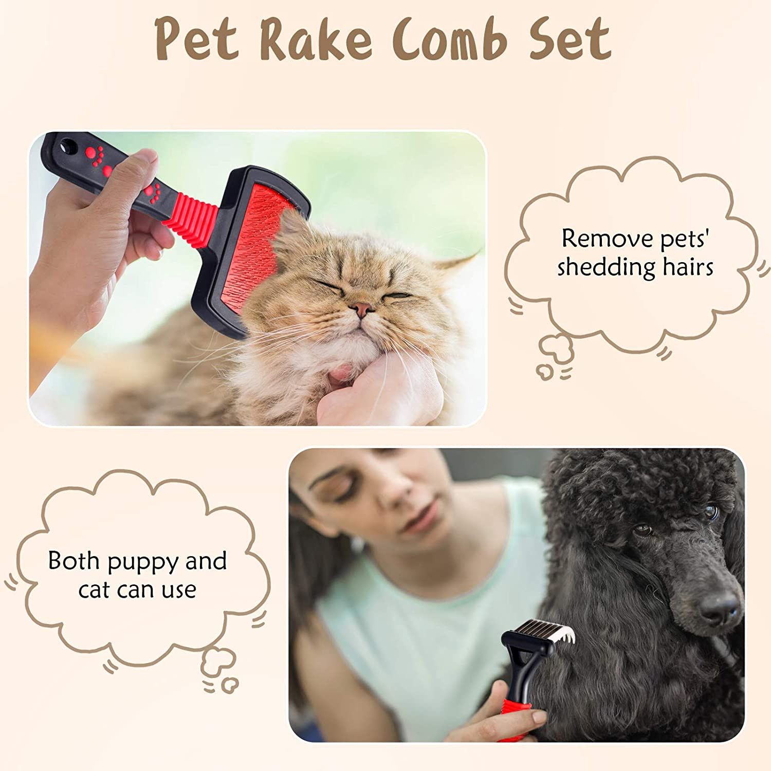 4 Pieces Pet Grooming Kit - Dematting Combs, Slicker Brush, and Steel Comb for R