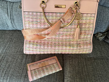 River Island Pink Boucle Bag Grab Handles Shoulder Strap & matching purse NWOT