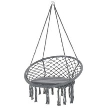 Outsunny Macrame Hanging Chair Swing Hammock for Indoor & Outdoor Use Grey
