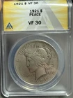 1921 PEACE DOLLAR ANACS VF-30 KEY DATE SILVER CERTIFIED SLAB $1 Straight Grade
