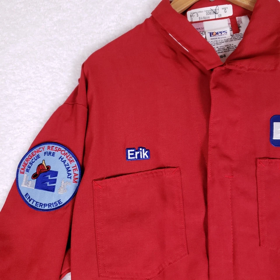 Topps Nomex IIIA Flame Resistant Red Coveralls 50R FR Workwear Made in USA - Image 3 of 4