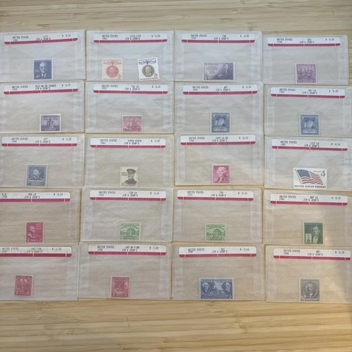 US Stamp Lot 20 Mint Singles MNH MH 1910s-1950s Collection Vintage Glassines