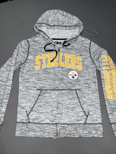 VETEMENTS NFL Team Apparel Pittsburgh Steelers Full Zip Felpa con Cappuccio Giacca Donna M Grigio 3696