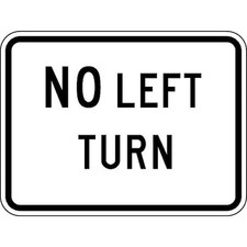 Lyle R3-2P-24Ha No Left Turn Traffic Sign, 18 In H, 24 In W, Aluminum,