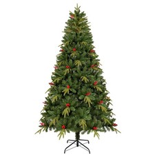 5/6/7.5FT Artificial Christmas Tree Unlit Simulated Red Berries Decor New US