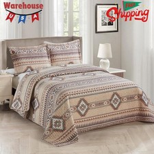 Rustic Southwest Quilted Western Bedspread Bedding Set in Brown Beige Taupe ...